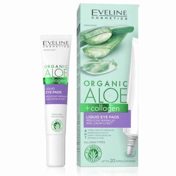 کرم دورچشم ضدچروک آلوئه ورا اولاین EVELINE ORGANIC ALOE AND COLLAGEN LIQUID EYE PADS